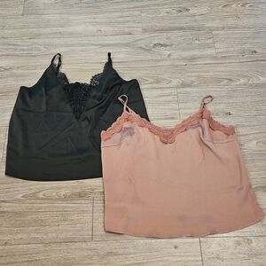 SHEIN Bundle - Black and Pink Lace Trim Camisoles